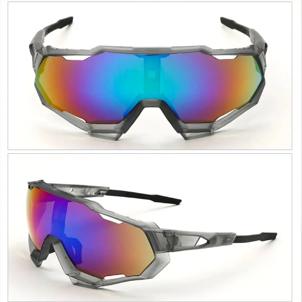 Men Sunglasses‎ Blue Mirror Single One Piece Lens Oversize Wrap Around Gafas New